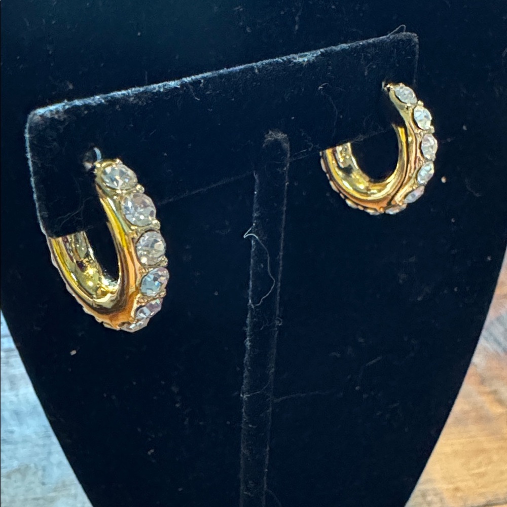 Lele Sadoughi chunky Gold tone and crystal Hoop Earrings